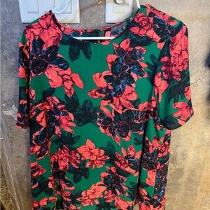 Vince Camuto Green and Coral Floral Blouse